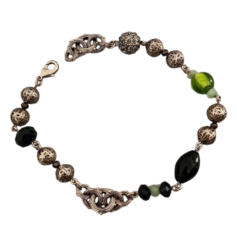 VINTAGE Chunky Glass Bead Charm Bracelet Anklet Boho Moroccan Style Statement - Picture 9 of 16